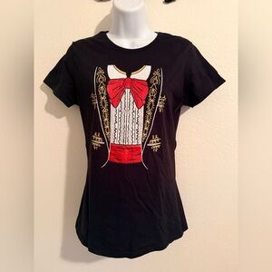 NWOT Port and Company Black Tee with Red and Gold Design